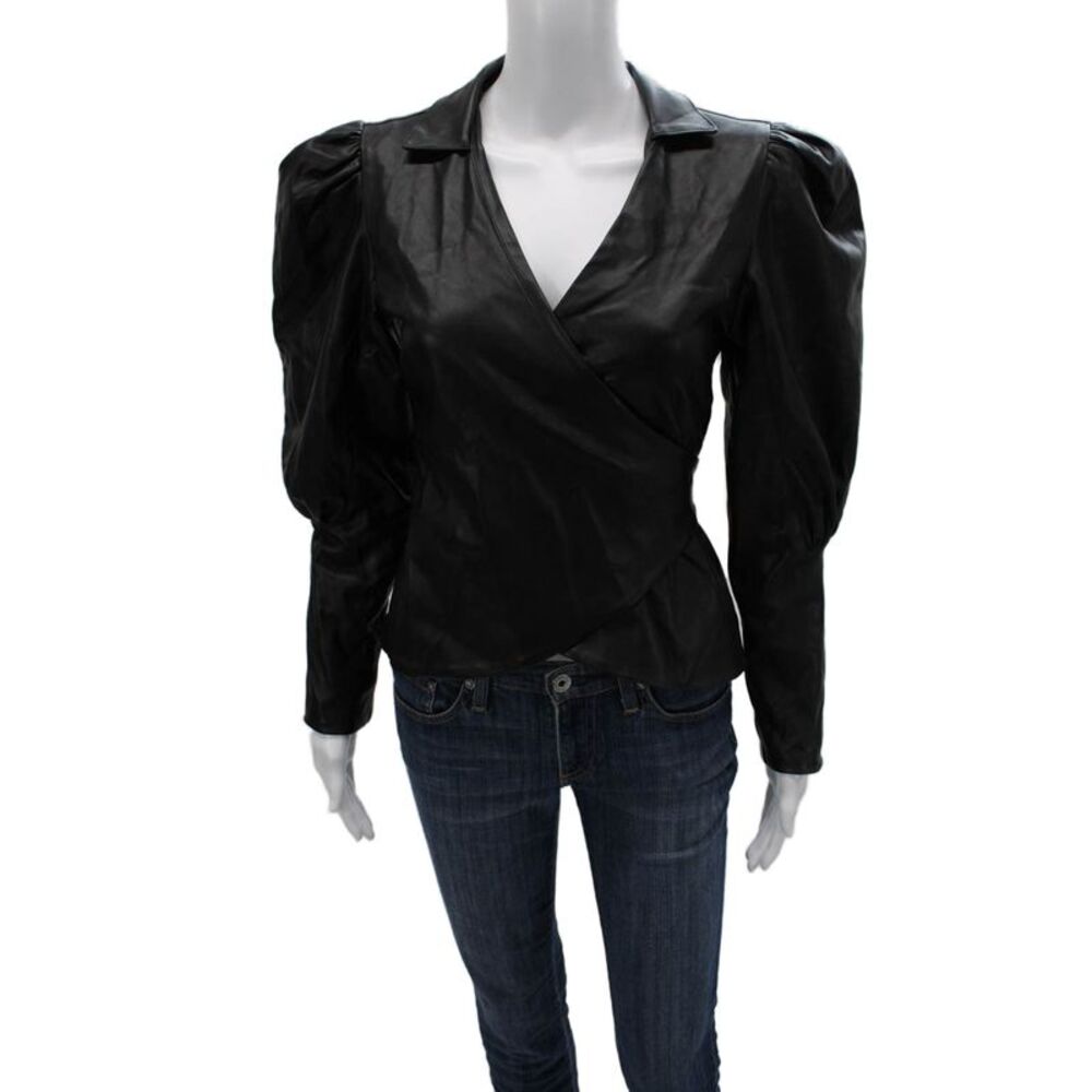 Nonchalant Label Womens Blouse Black V-Neck Long Sleeve Tie Polyester Size XS